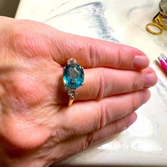 ☀️Vtg☀️14K w/Swiss Blue & White Topaz - Picture 5 of 10